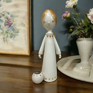 Aquincum Art Deco Angel Candlestick Girl Figurine, Porcelain Hungary 1960s RARE!